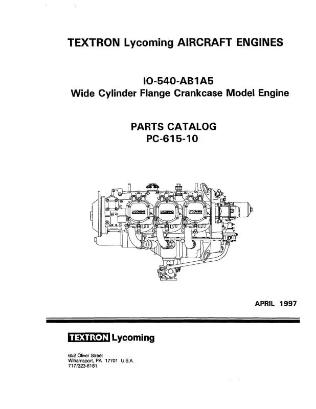 Lycoming Io-540- Ab1a5 Parts Catalog Pc-615-10A (Pc-615-10A) 1