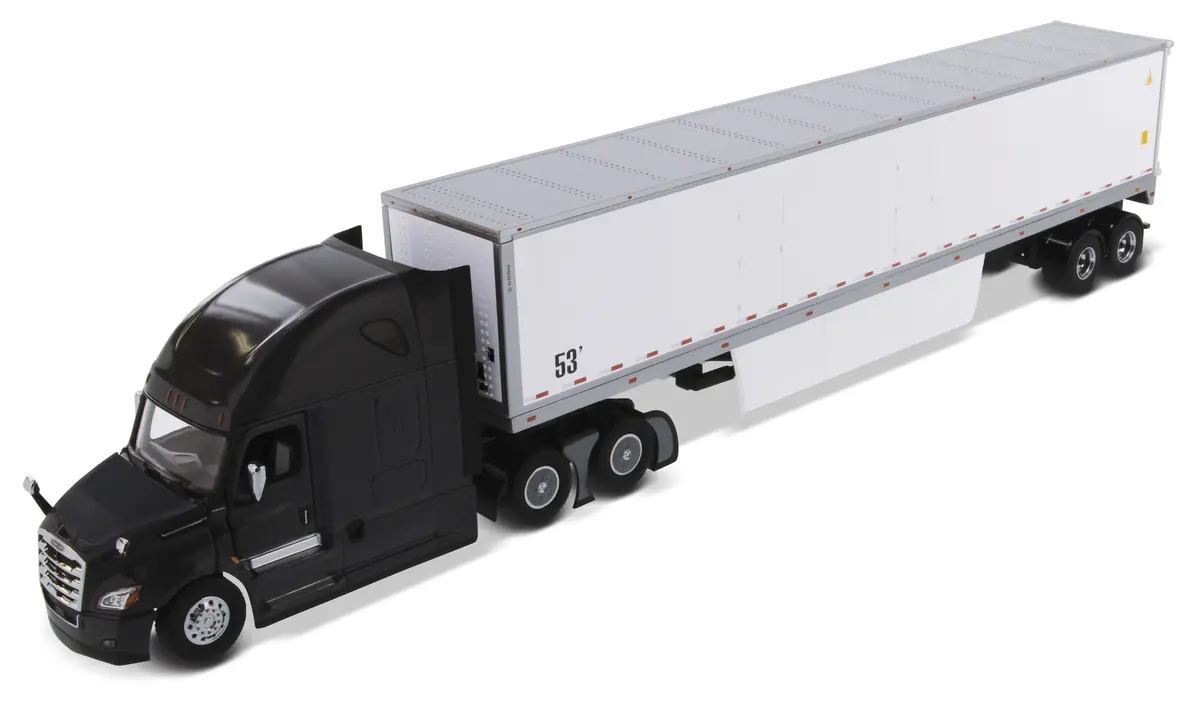 1:50 Freightliner New Cascadia With 53′ Dry Cargo Van – Charcoal Grey Tractor + White Trailer, Transport Series, 71047 1