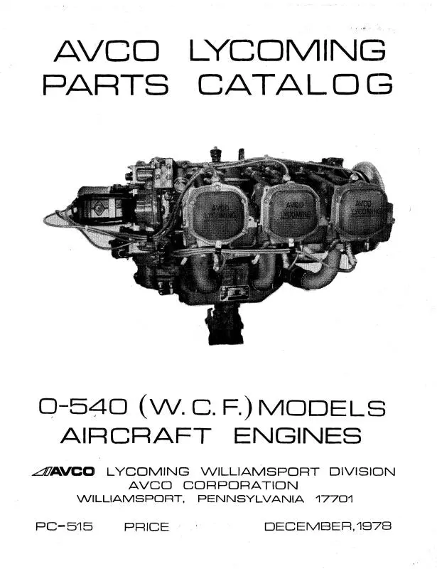 Lycoming O-540 (W.C.F.) 1978 Parts Catalog Pc-515 (Pc-515) 1