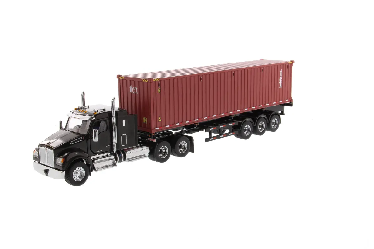 1:50 Kenworth T880 Sffa 40In-Sleeper Tandem Tractor And 40' Dry Goods Sea Container  - Metallic Black Cab, 40' Sea Container, Transport Series, 71060 1