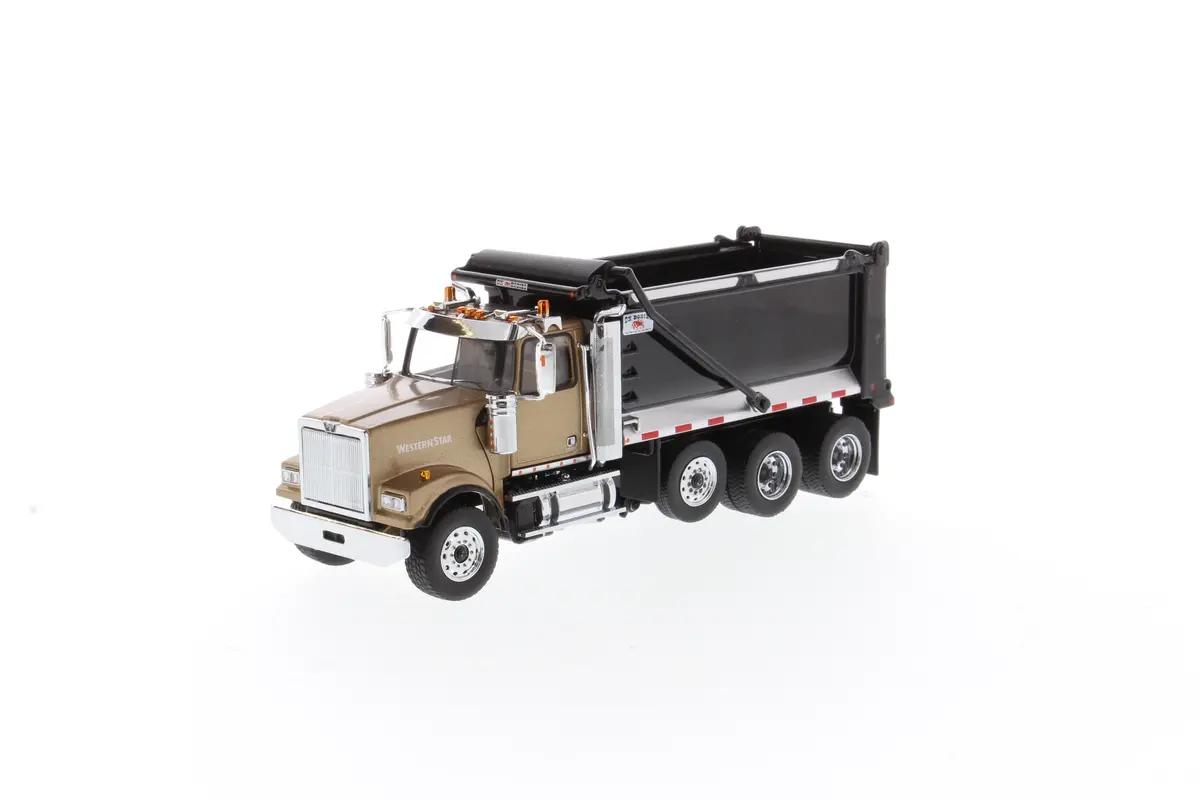 1:50 Western Star 4900 Sf Ox Stampede Dump Truck - Gold Cab + Black Dump Body, 71080 1