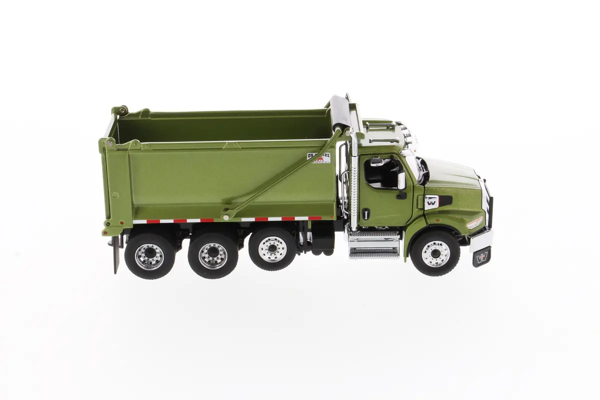 1:50 Western Star 49X Sbfa Tandem Ox Bodies Stampede Dump Truck With Pusher Axle, Metallic Olive Green, Transport Series, 71086 *Incoming June 1
