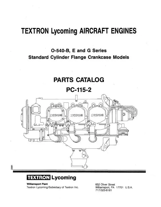 Lycoming O-540-B, E & G Series Parts Catalog Pc-115-2 (Pc-115-2) 1
