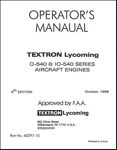 Lycoming O-540, Io-540 Operator's Manual (60297-10) 1