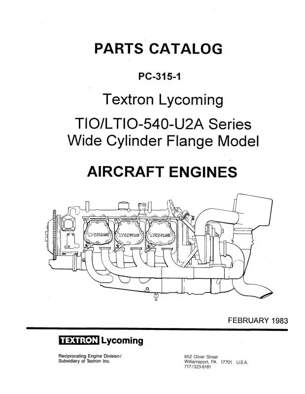 Lycoming Tio-Ltio-540 Series 1983 Parts Catalog Pc-315-1 (Pc-315-1) 1