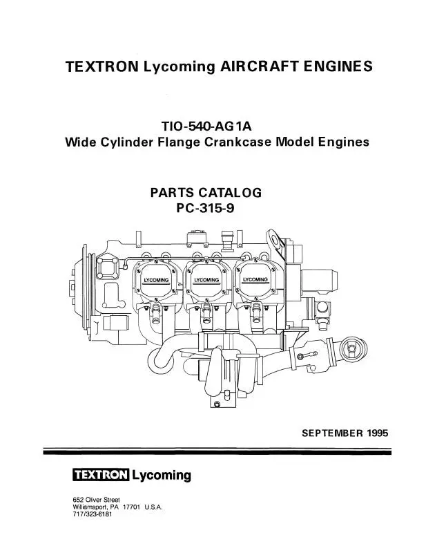 Lycoming Tio-540-Ag1a 1995 Parts Catalog Pc-315-9 (Pc-315-9) 1
