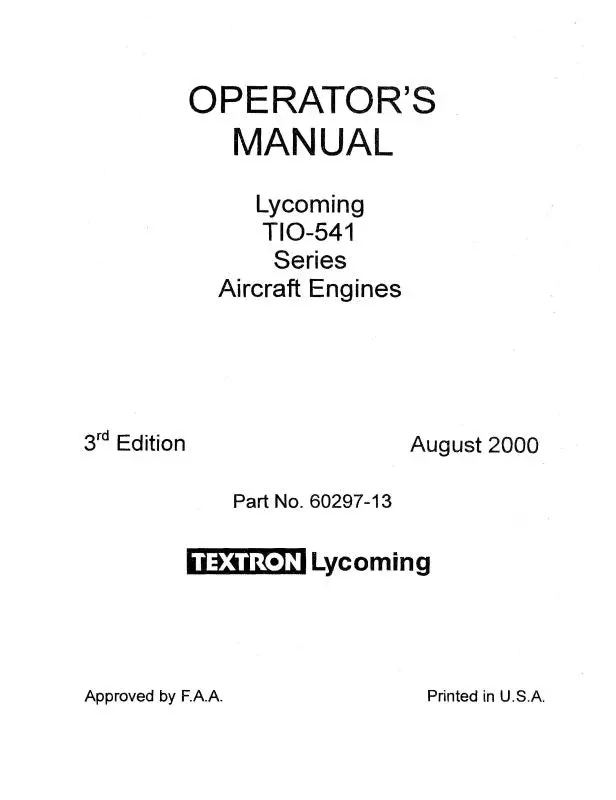 Lycoming Tio-541 Series Operator's Manual (60297-13) 1