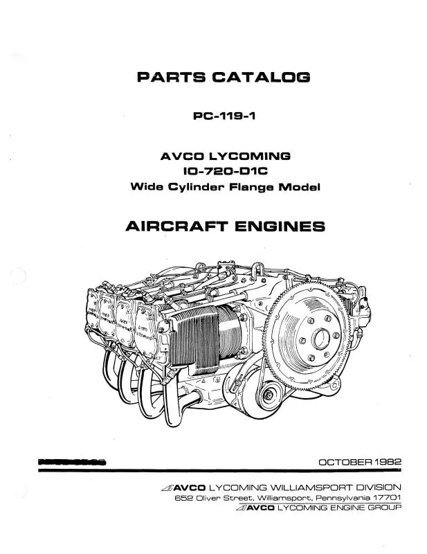 Lycoming Io-720-D1c Series, 1982 Parts Catalog Pc-119-1 (Pc-119-1) 1
