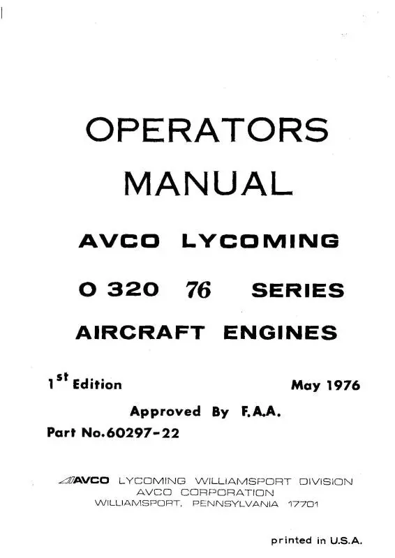 Lycoming O-320 76 Series 1976 Operator's Manual (60297-22) 1