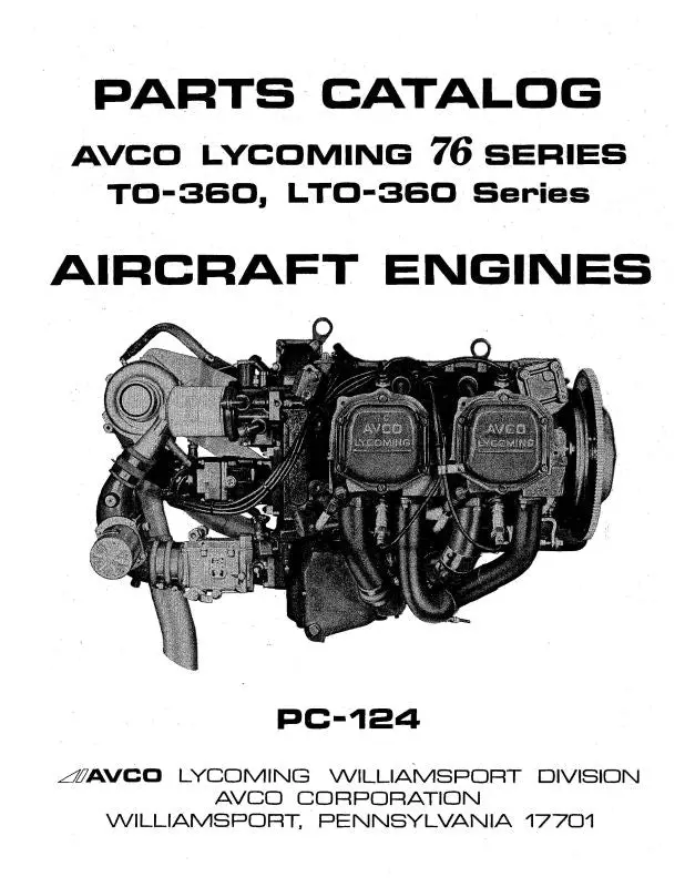 Lycoming To-360, Lto-360 76 Series Parts Catalog Pc-124-1 (Pc-124-1) 1