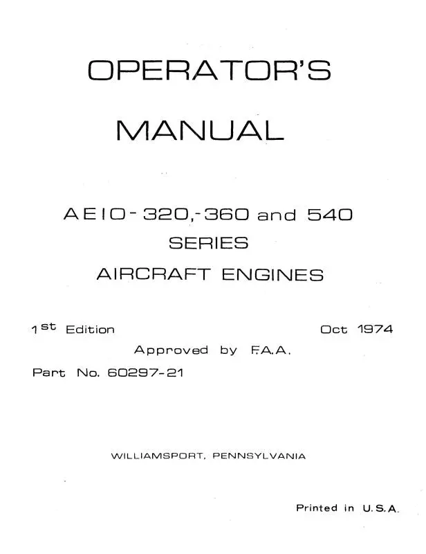 Lycoming Aeio-320, -360 & -540 Series Operator's Manual (60297-21-8) 1