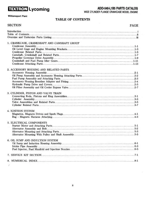 Lycoming Aeio-540-L1b5 1989 Parts Catalog Pc-615-9 (Pc-615-9) 1