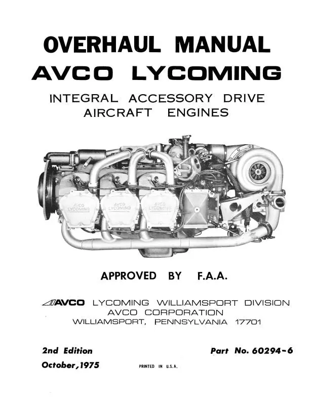 Lycoming Integral Accessory Drive 1975 Overhaul Manual (60294-6) 1