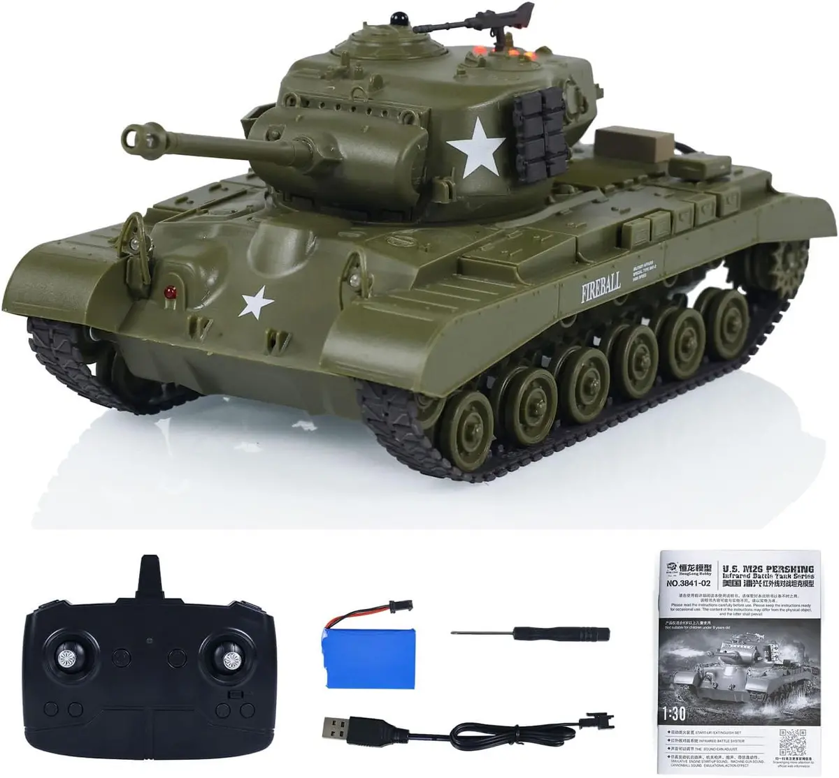 Heng Long® 1/30 Rc Battle Tank M26 Pershing – 320° Turret Rotation, Infrared Battle, Realistic Sound & Light 1