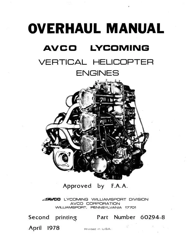 Lycoming Vertical Helicopter  1978 Overhaul Manual (60294-8) 1