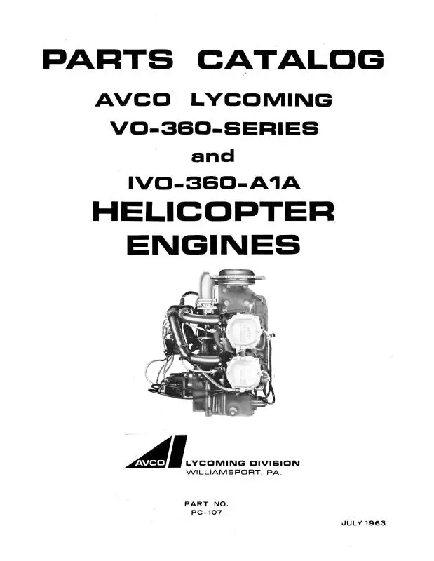 Lycoming Vo-360, Ivo-360 Series Parts Catalog Pc-107 (Pc-107) 1