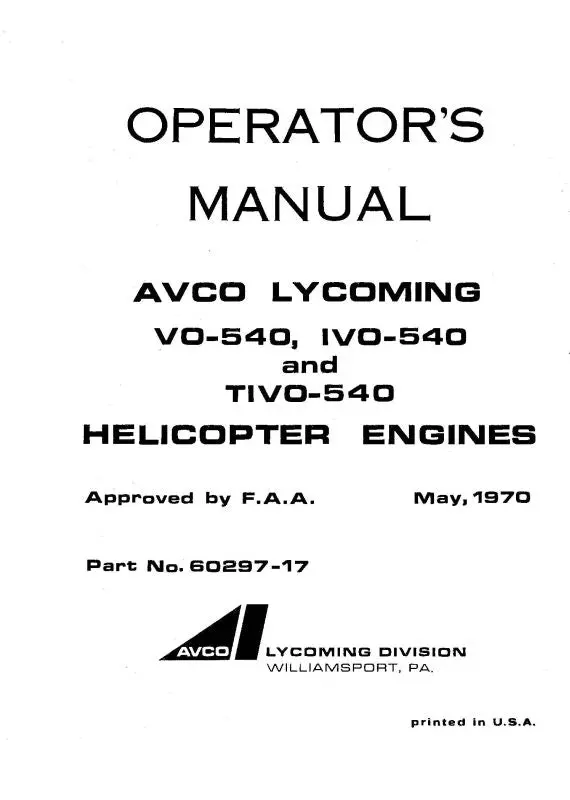 Lycoming Vo-540,Ivo-540,Tivo-540 Ser Operator's Manual (60297-17) 1