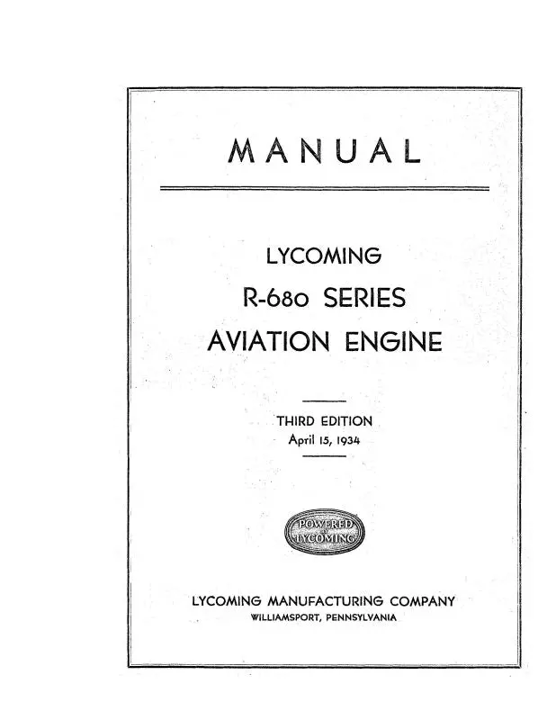 Lycoming R-680 Series Aviation Engine Instruction Book (Lyr680-34-Ins-C) 1