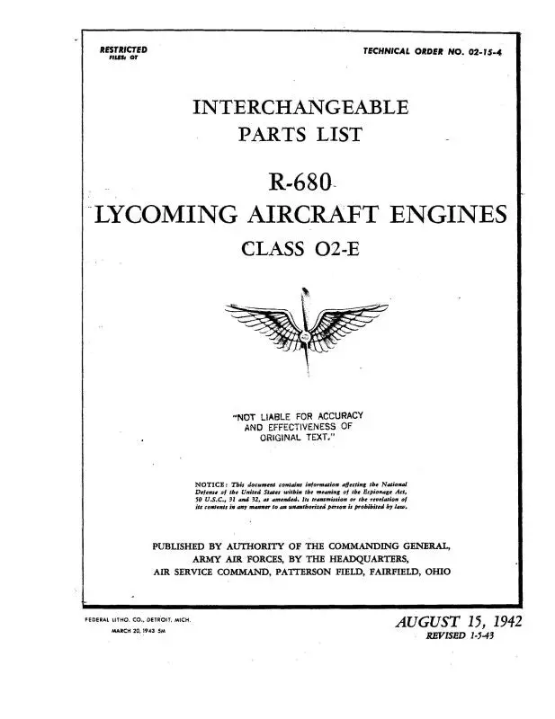 Lycoming R-680 Engine Class O2-E Parts Catalog (2/15/2004) 1