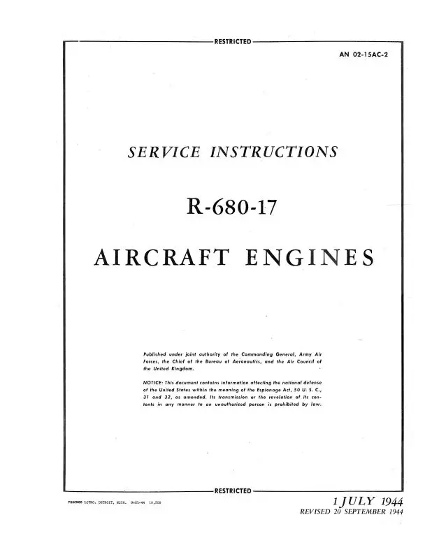 Lycoming R-680-17 Engine 1944 Maintenance Manual (An-02-15Ac-2) 1