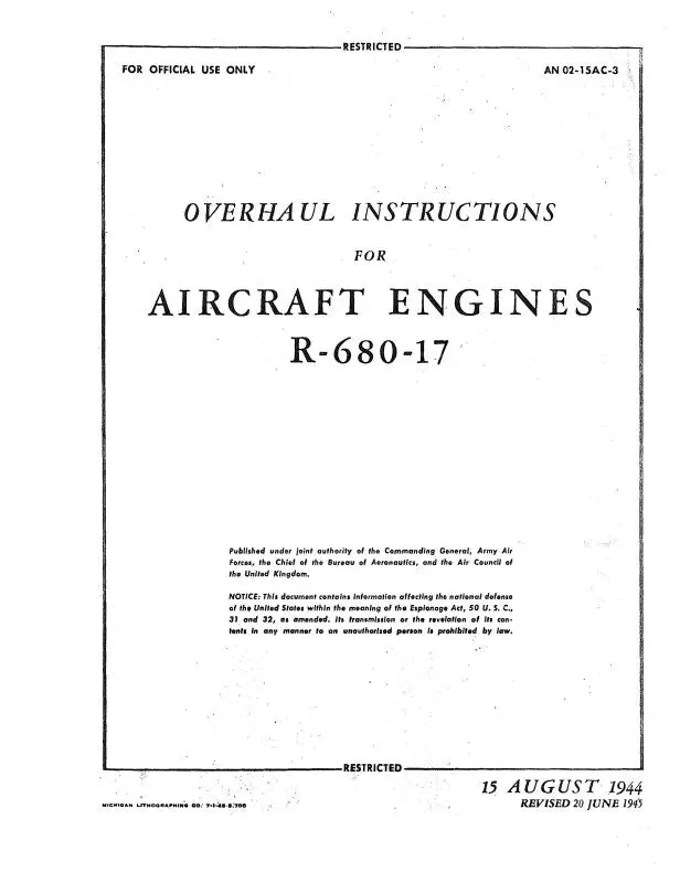 Lycoming R-680-17 Engine 1944 Overhaul Instructions (An-02-15Ac-3) 1