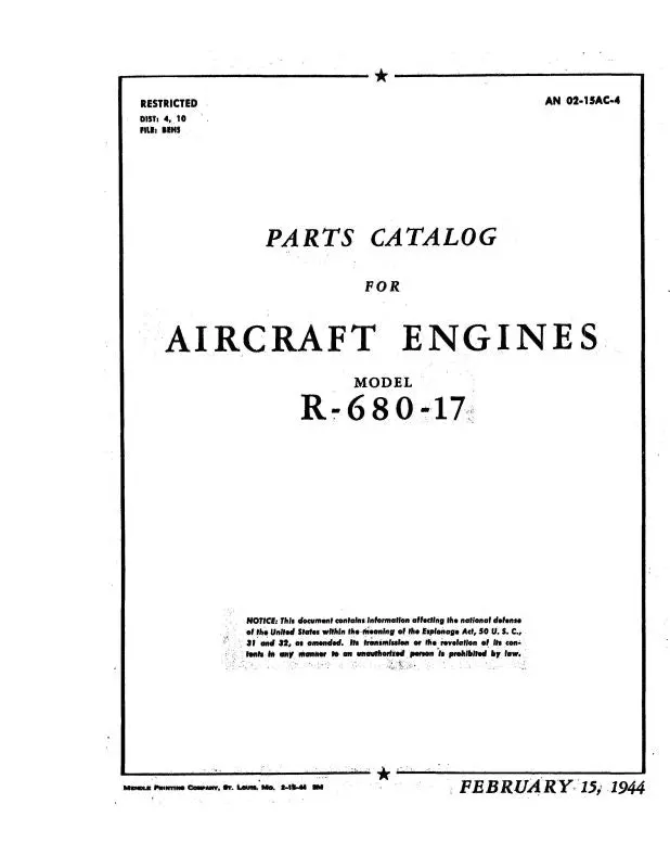 Lycoming R-680-17 Engine 1944 Parts Catalog (An-02-15Ac-4) 1