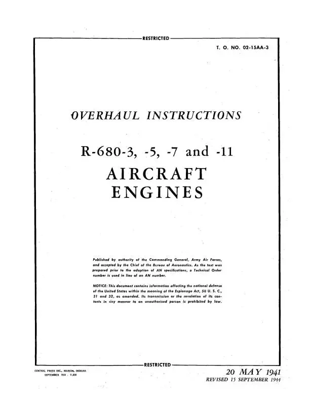 Lycoming R-680-3,-5,-7,&-11 Overhaul Instructions (02-15Aa-3) 1