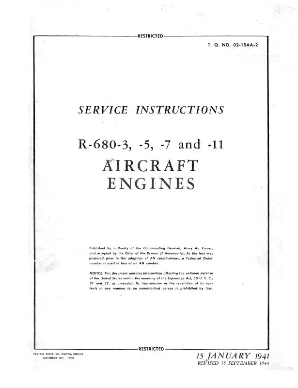 Lycoming R-680-3,-5,-7,&-11 Maintenance Manual (02-15Aa-2) 1