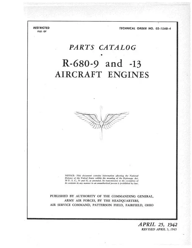 Lycoming R-680-9 & -13 Engines 1942 Parts Catalog (To#02-15Ab-44) 1
