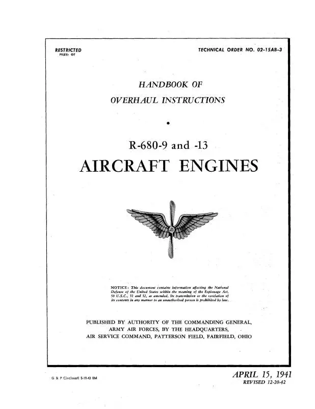 Lycoming R-680-9,-13 1941 Overhaul Instructions (02-15Ab-3) 1