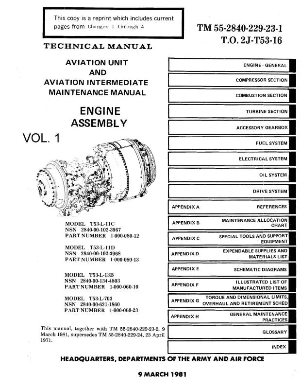 Lycoming T53-L-11C, -11D, -13B, T53l-703 Intermediate Maintenance Manual (55-2840-229-23-1) 1
