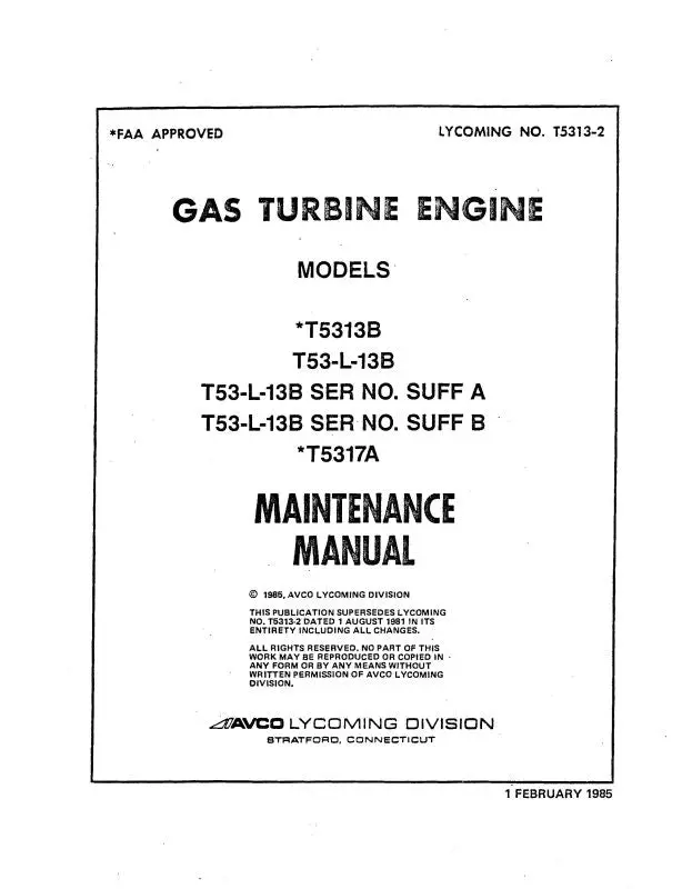 Lycoming T5313b,T53-L-13B,T5317a 1985 Maintenance Manual (T5313-2) 1