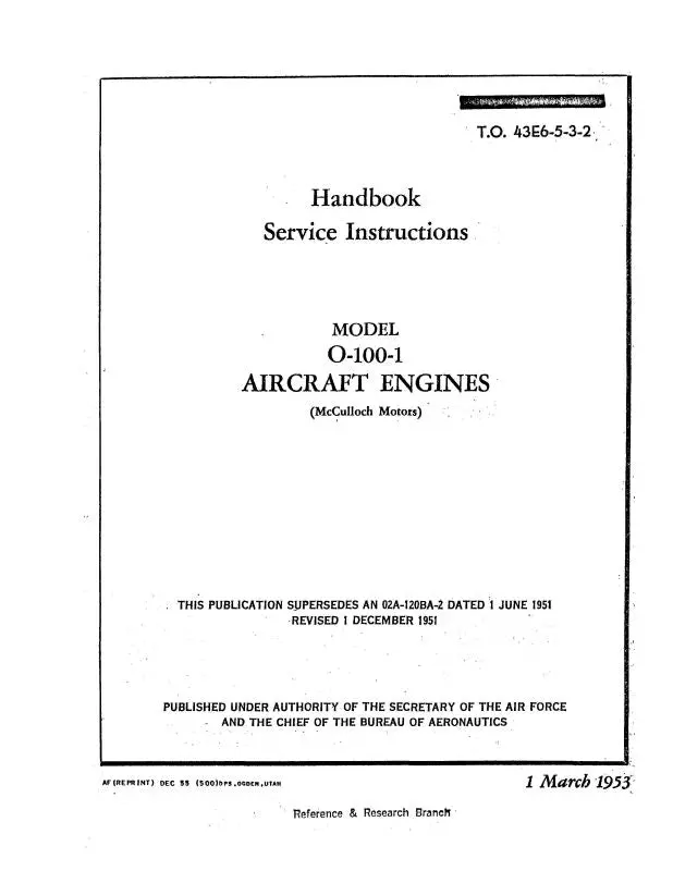 Mcculloch Motors O-100-1 Aircraft Engine 1953 Maintenance Instructions (43E6-5-3-2) 1