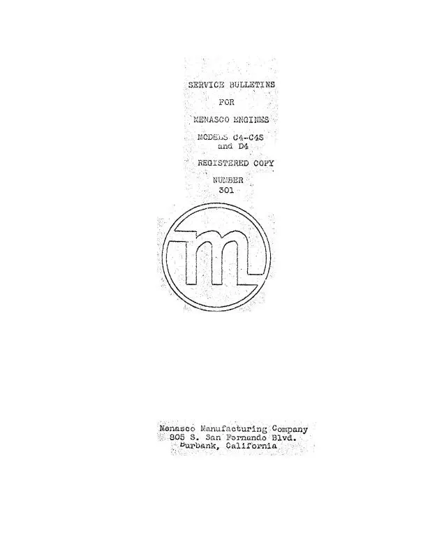 Menasco Manufacturing Company C4, C4s & D4 Menasco Engines Service Letters & Bulletins (Mfc4,D4-Slb-C) 1