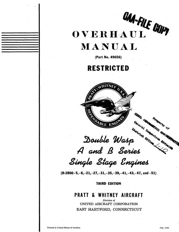 Pratt & Whitney Aircraft Double Wasp A & B Series Overhaul Manual (49656) 1