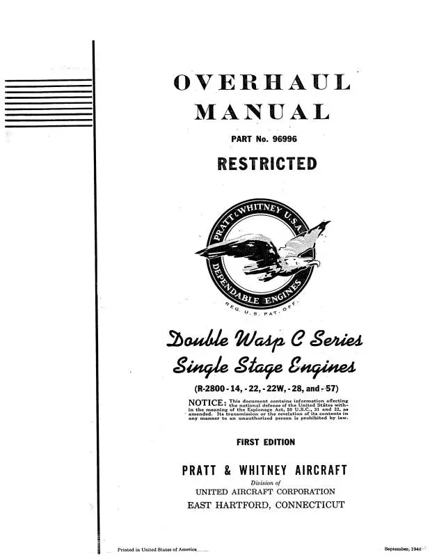 Pratt & Whitney Aircraft Double Wasp R-2800-Series Overhaul Manual (96996) 1