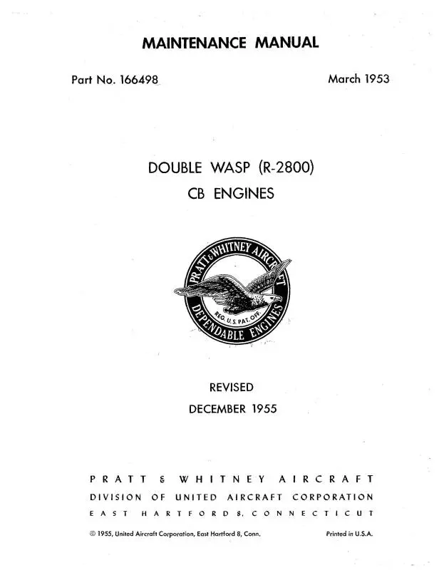 Pratt & Whitney Aircraft Double Wasp Cb Series 1962 Maintenance Manual (166498) 1