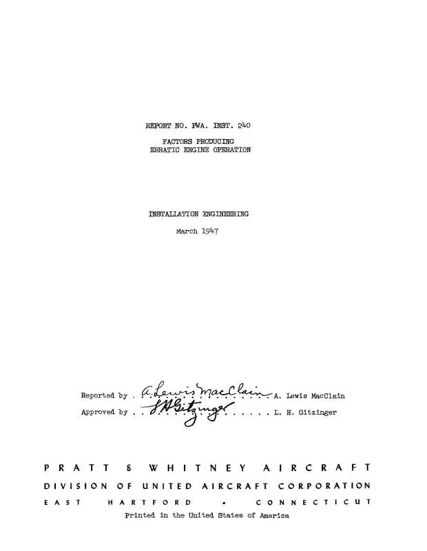 Pratt & Whitney Aircraft Erratic Engine Operation Engine Operation Manual (240) 1