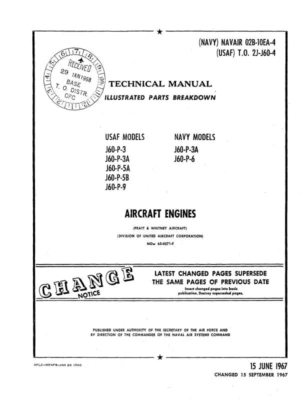 Pratt & Whitney Aircraft J60-P Series Usaf & Navy Models Parts Catalog (02B-10Ea-4) 1