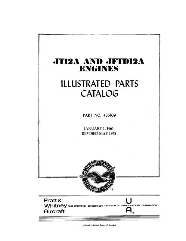 Pratt & Whitney Aircraft Jt12a & Jft12a Engines Parts Catalog (435109) 1