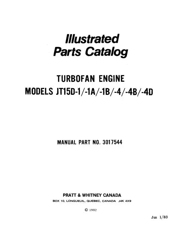 Pratt & Whitney Aircraft Jt15d-1-1A-1B-4-4B-4D Parts Catalog (3017544) 1