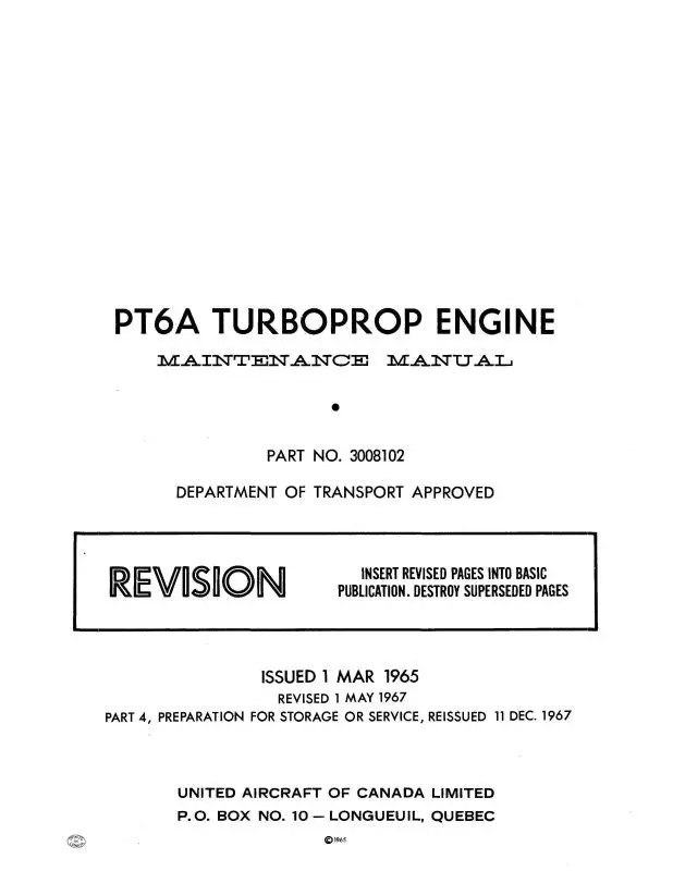 Pratt & Whitney Aircraft Pt6a Turboprop Engine Maintenance Manual (3008102) 1
