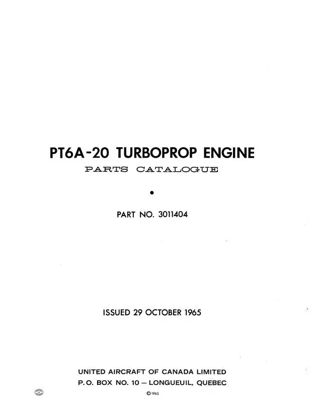 Pratt & Whitney Aircraft Pt6a-20 Turboprop Engine Parts Catalog (3011404) 1