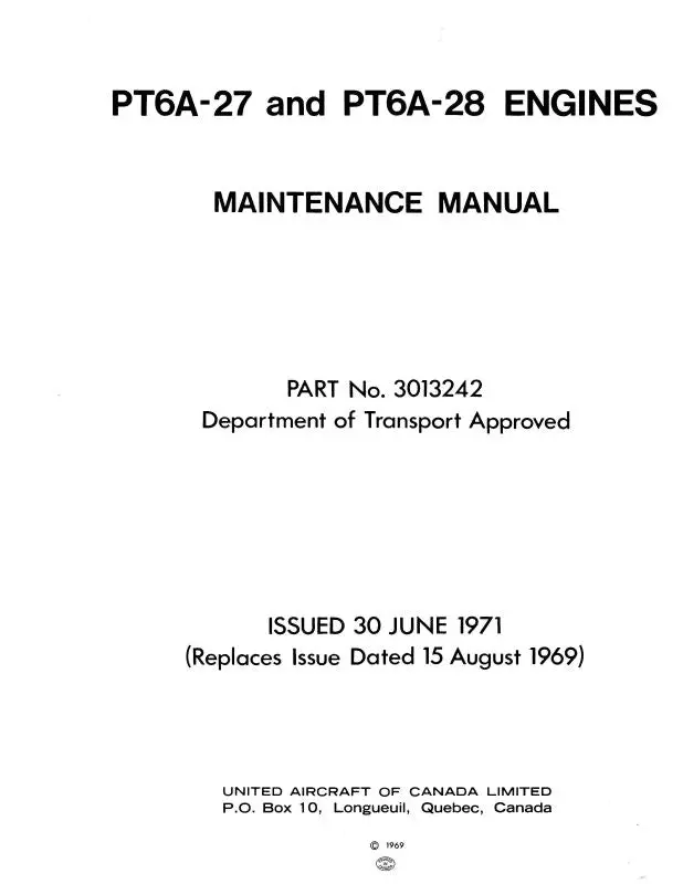 Pratt & Whitney Aircraft Pt6a-27 & Pt6a-28 Maintenance Manual (3013242) 1