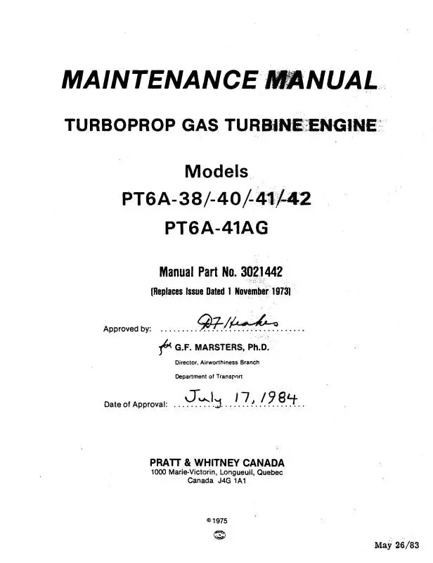 Pratt & Whitney Aircraft Pt6a-38--40--41--42--41Ag Maintenance Manual (3021442) 1