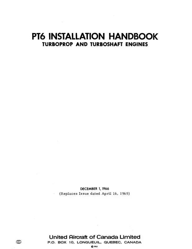 Pratt & Whitney Aircraft Pt6 Installation Handbook Installation Handbook (Pwpt6inst-66Hbc) 1