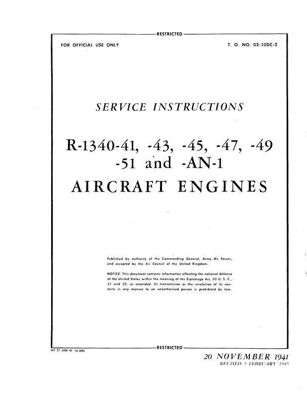 Pratt & Whitney Aircraft R-1340 Series Service Instructions (02-10Dc-2) 1