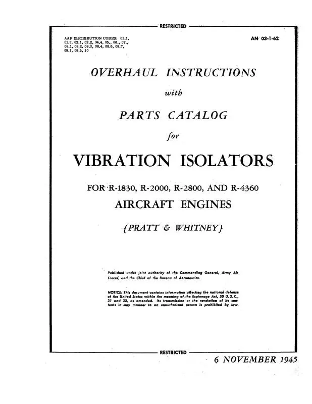 Pratt & Whitney Aircraft R-1830,2000,2800&4360 Overhaul Instructions And Parts Catalog (3/1/1962) 1