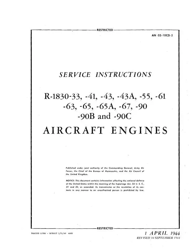 Pratt & Whitney Aircraft R-1830 Series Service Instructions (02-10Cd-2) 1