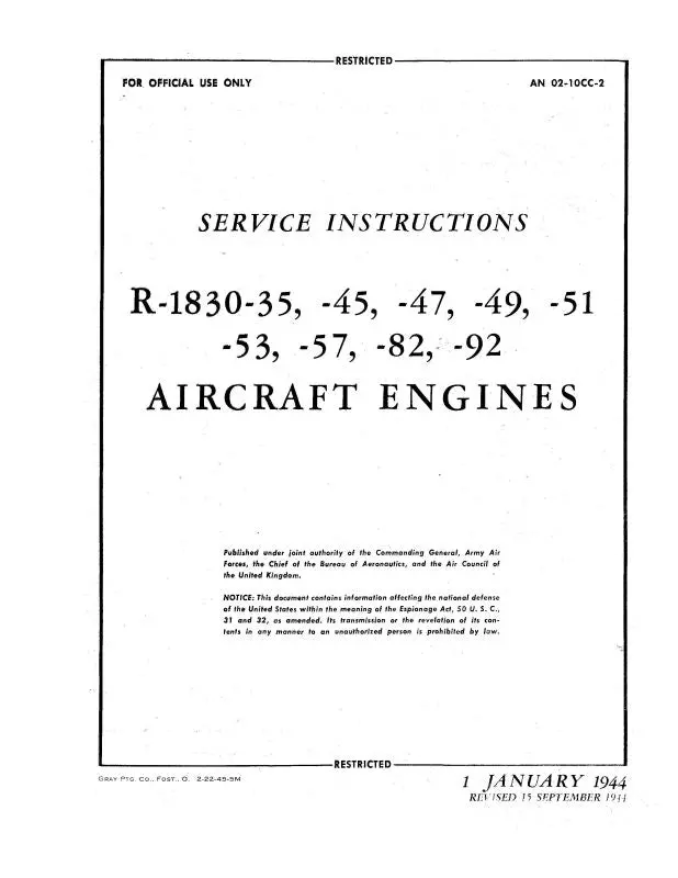 Pratt & Whitney Aircraft R-1830 Series Service Instructions (02-10Cc-2) 1